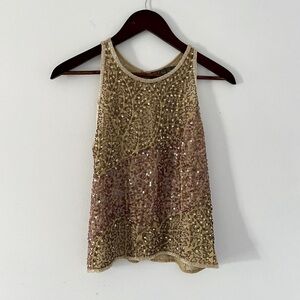 Vintage Y2K Costa Blanca Intricate Beaded Sequined Gold Tank